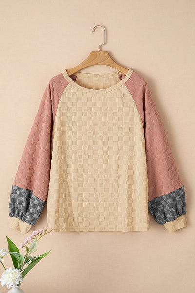 Parchment Colorblock Raglan Sleeve Textured Knit Top-Tops-MomFashion