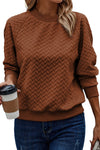 Chestnut Solid Textured Raglan Sleeve Pullover Sweatshirt-Tops-MomFashion