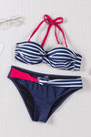 Blue Halter Bandeau Striped Bikini-Swimwear-MomFashion