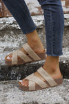 Beige Woven Cross Criss Hollowed Slip-On Slippers-Shoes & Bags-MomFashion