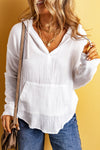 White Lightweight Crinkle Pocketed Hooded Blouse-Tops-MomFashion