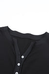 Black Trimmed Neckline Waffle Knit Henley Top-Tops-MomFashion