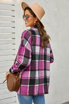 Rose Plaid Print Buttoned Shirt Jacket-Outerwear-MomFashion