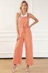 Orange Pocketed Drawstring Wide Leg Overalls-Bottoms-MomFashion