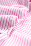 Pink Smocked Cuffed Striped Boyfriend Shirt with Pocket-Tops-MomFashion