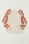 Apricot Western Print Patch Long Sleeve Top-Tops-MomFashion