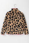 Leopard Colorblock Pocket Zipper Fuzzy Fleece Jacket-Outerwear-MomFashion