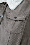 Gray Corduroy Sherpa Snap Button Flap Jacket-Outerwear-MomFashion