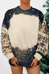 Black Tie Dye Leopard Drop Shoulder Sweatshirt-Tops-MomFashion