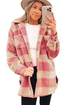 Peach Blossom Plaid Print Buttoned Collared Chest Pockets Shacket-Outerwear-MomFashion