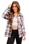 Pink Geometric Plaid Print Pocketed Shacket-Outerwear-MomFashion