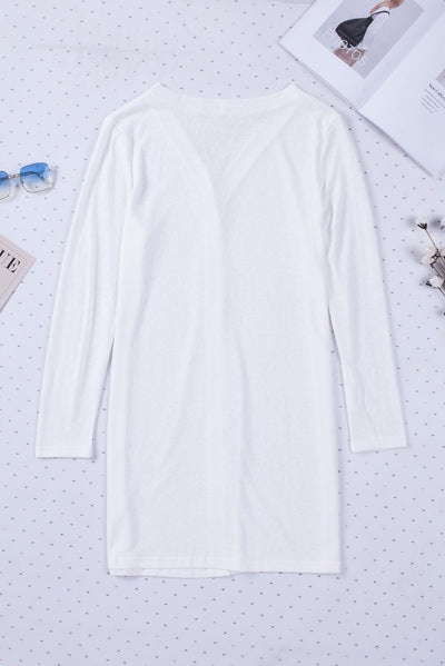 White Solid Color Open-Front Buttons Cardigan-Tops-MomFashion