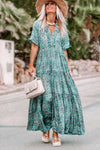 Sky Blue Paisley Print Boho Holiday Ruffle Tiered Maxi Dress-Dresses-MomFashion