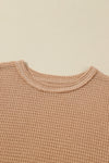 Khaki Waffle Knit High Slits Oversized Top-Tops-MomFashion