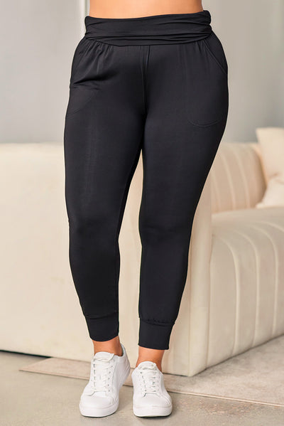 Black Plus Size High Waist Pocketed Skinny Pants-Plus Size-MomFashion