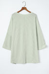 Green Ribbed Roll-tab Sleeve Chest Pocket Oversize Top-Tops-MomFashion