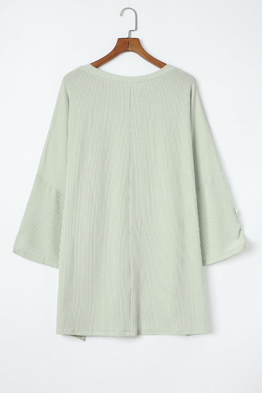 Green Ribbed Roll-tab Sleeve Chest Pocket Oversize Top-Tops-MomFashion