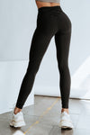 Black Criss Cross Tummy Control High Waist Leggings-Bottoms-MomFashion