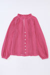 Rose V-Neck Long Sleeve Button Up Lace Shirt-Tops-MomFashion