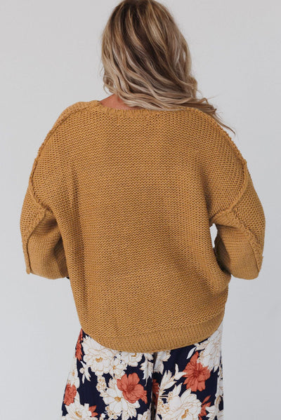 Brown Slouchy Textured Knit Loose Sweater-Tops-MomFashion