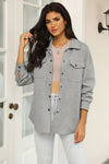 Gray Solid Textured Flap Pocket Buttoned Shacket-Outerwear-MomFashion