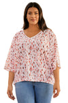 Pink Printed 3/4 Dolman Sleeve Plus Size Blouse-Plus Size-MomFashion