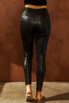 Black Shiny Leopard Textured Leggings-Bottoms-MomFashion