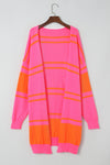 Multicolor Striped Long Sleeve Ribbed Trim Button Cardigan-Tops-MomFashion