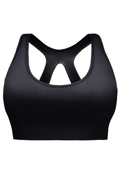 Black Ribbed Hollow-out Racerback Yoga Camisole-Activewear-MomFashion