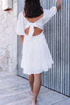 White Bow Knot Square Neck Ruffled High Waist Mini Dress-Dresses-MomFashion