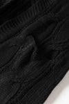 Black Ribbed Trim Eyelet Cable Knit Cardigan-Tops-MomFashion