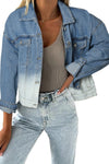 Sky Blue Contrast Washed Gradient Denim Jacket-Outerwear-MomFashion