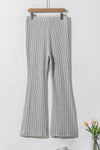 Gray Solid Color High Waist Ribbed Flare Pants-Bottoms-MomFashion