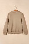 Pale Khaki Solid Half Zipper Quilted Pullover Sweatshirt-Tops-MomFashion