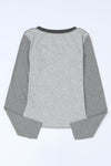 Gray Expose Seam Color Block Ribbed Knit Top-Tops-MomFashion