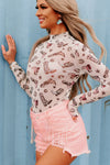 White Rodeo Bound Printed Long Sleeve Bodysuit-Tops-MomFashion