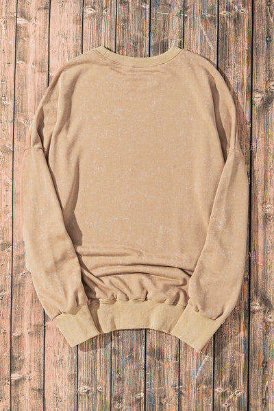 Khaki Drop Shoulder Ribbed Trim Oversized Sweatshirt-Tops-MomFashion