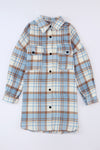 Sky Blue Plaid Flap Pocket Long Sleeve Shacket-Outerwear-MomFashion