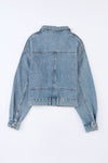 Sky Blue Rivet Studded Pocketed Denim Jacket-Outerwear-MomFashion