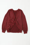 Fiery Red Exposed Seam Twist Open Back Oversized Sweatshirt-Tops-MomFashion