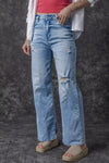 Light Blue High Rise Distressed Straight Leg Jeans-Bottoms-MomFashion