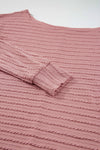 Dusty Pink Textured Knit Long Sleeve Top-Tops-MomFashion