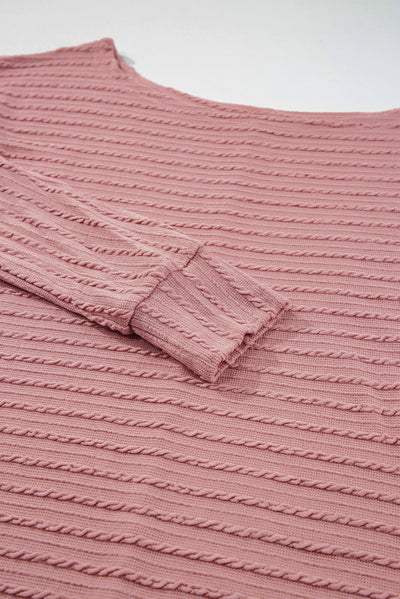 Dusty Pink Textured Knit Long Sleeve Top-Tops-MomFashion