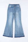 Sky Blue High Waist Buttoned Distressed Flared Jeans-Bottoms-MomFashion