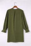 Green Split V Neck Ruffled Sleeves Shirt Dress-Dresses-MomFashion