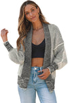 Gray Chunky Waffle Knit Oversized Collar Cardigan-Tops-MomFashion