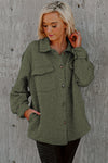 Green Retro Quilted Flap Pocket Button Shacket-Outerwear-MomFashion