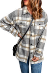 Brown Plaid Print Pocket Women Shacket-Outerwear-MomFashion