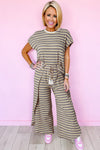 Black Stripe Rainbow Tee Tasseled String Wide Leg Pants Set-Two Piece Sets/Pant Sets-MomFashion