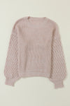 Parchment Cable Knit Sleeve Drop Shoulder Sweater-Tops-MomFashion